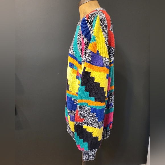 Posh Boy 80s Colorful Geometric Sweater Size Medium - Picture 4 of 10